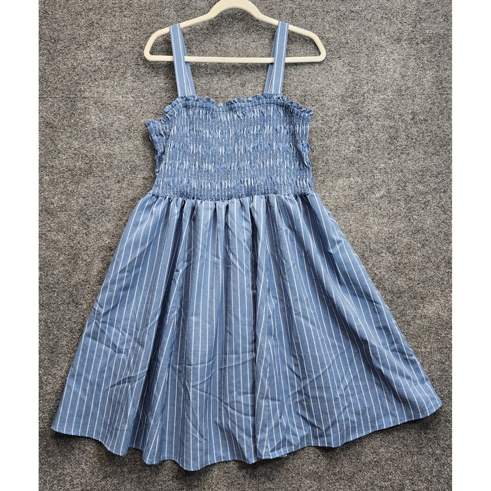 Torrid Women Blue Striped Smocked Coastal Cottagecore Midi Sundress Fit Flare 1X